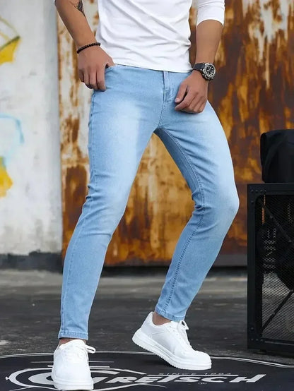 Mens Slim Fit Denim Jeans Blue Casual Street Style