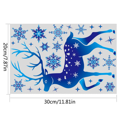 Holiday Window Clings – Blue Snowflake & Elk Christmas Static Stickers for Festive Wall & Glass Decor