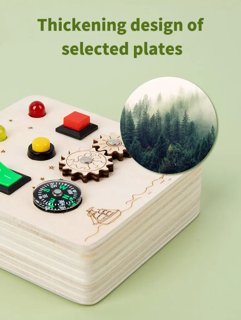 Montessori Busy Board Sensory Toys Wooden With LED Light Switch Control Board Travel Activities Children Games For 2-4 Years Old