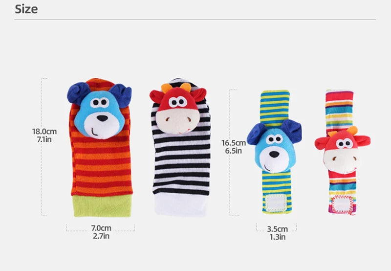 4PCS/SET Baby Rattle Toys Cute Stuffed Animals Wrist Rattle Foot Finder Socks 0~12 Months For Infant Boy Girl Newborn Gift