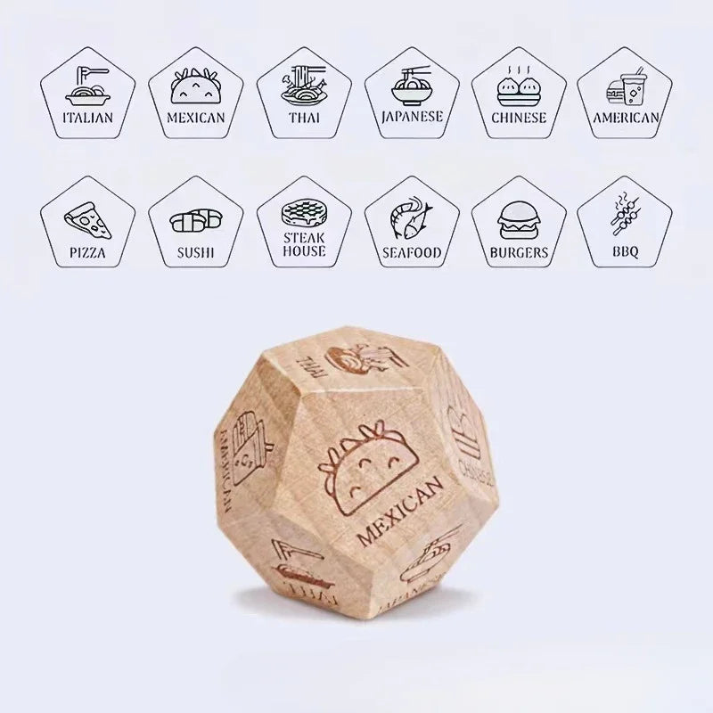 Wooden Dice for Couples, Food Decision Dice Game Gift Idea