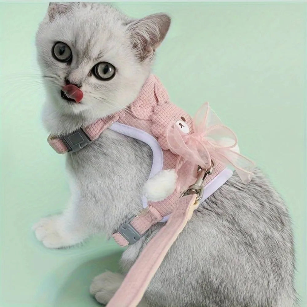 Adjustable Cat Dog Harness with Lead Leash Small Dogs Walking Puppy Dogs Collar Polyester Pet Accessories Chest