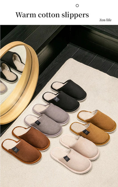 Men's Warm Plush Lined Indoor Slippers with Flat Heel