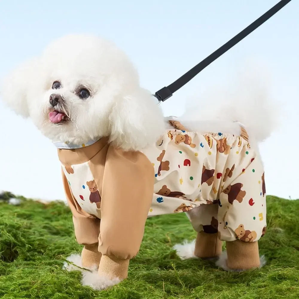 Waterproof Pet Strolling Going Out Pants Back Elastic Band Cartoon Dog Four Legged Pants S~XXL Dust-proof Dog Leggings