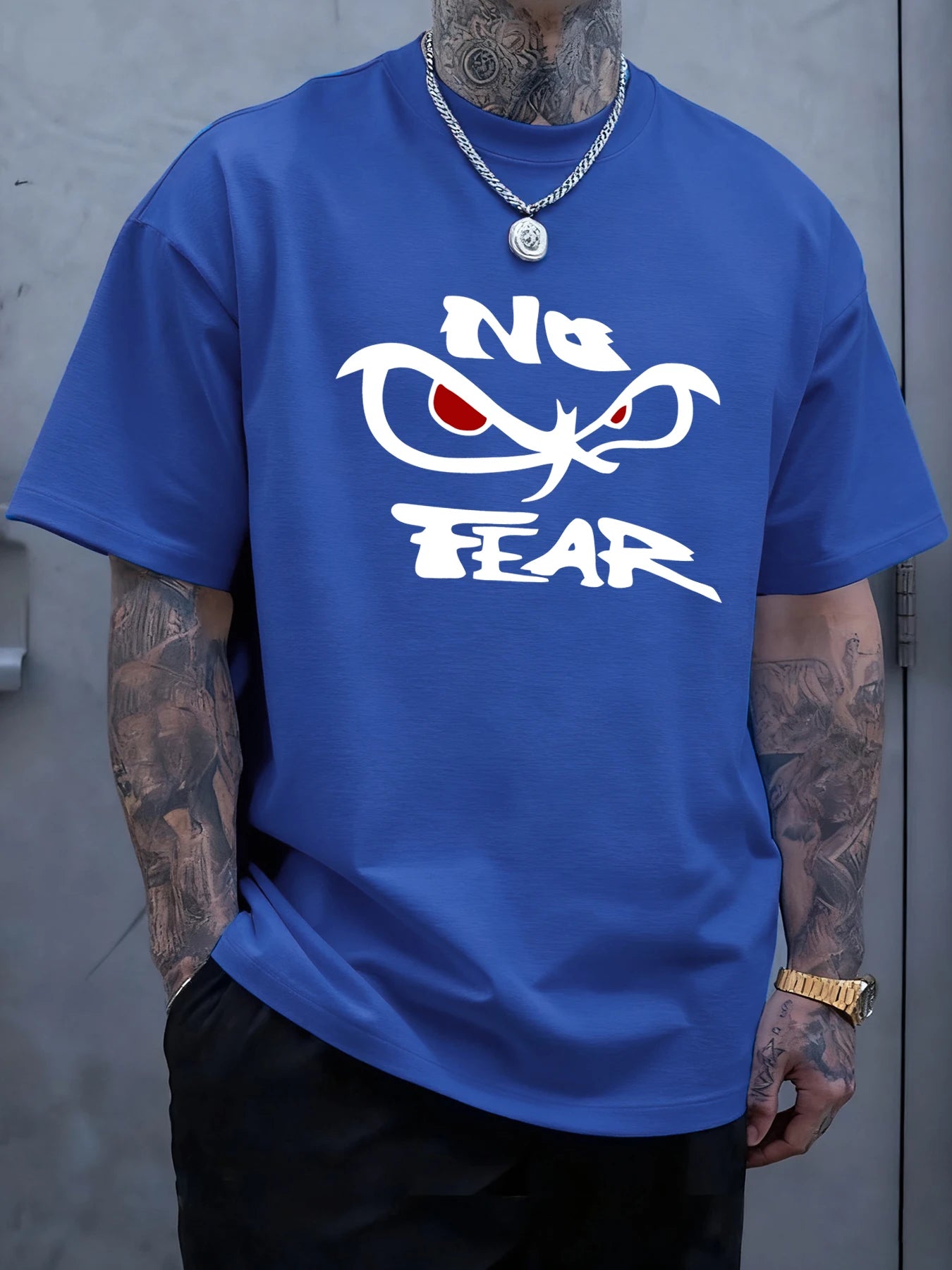 No Fear Determined Gaze Print Mens T-Shirts Cotton Fashion Short Sleeve Oversized Soft Sports Clothes Summer Casual T Shirt