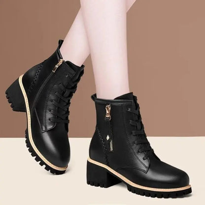 Women's Ankle Boots Lace Up Closure Fleece Lined Low Heel