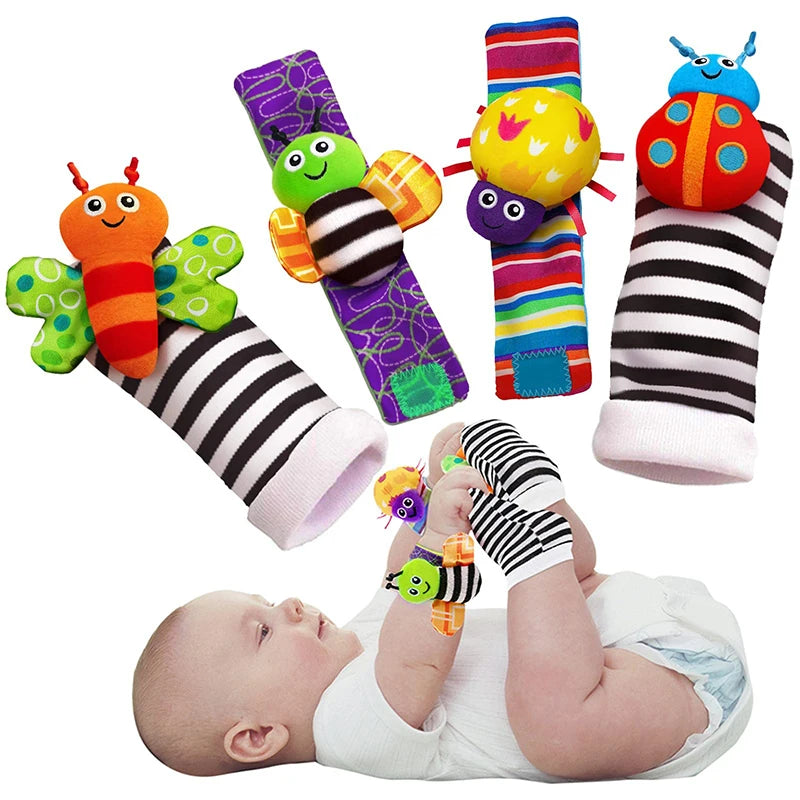 4PCS/SET Baby Rattle Toys Cute Stuffed Animals Wrist Rattle Foot Finder Socks 0~12 Months For Infant Boy Girl Newborn Gift