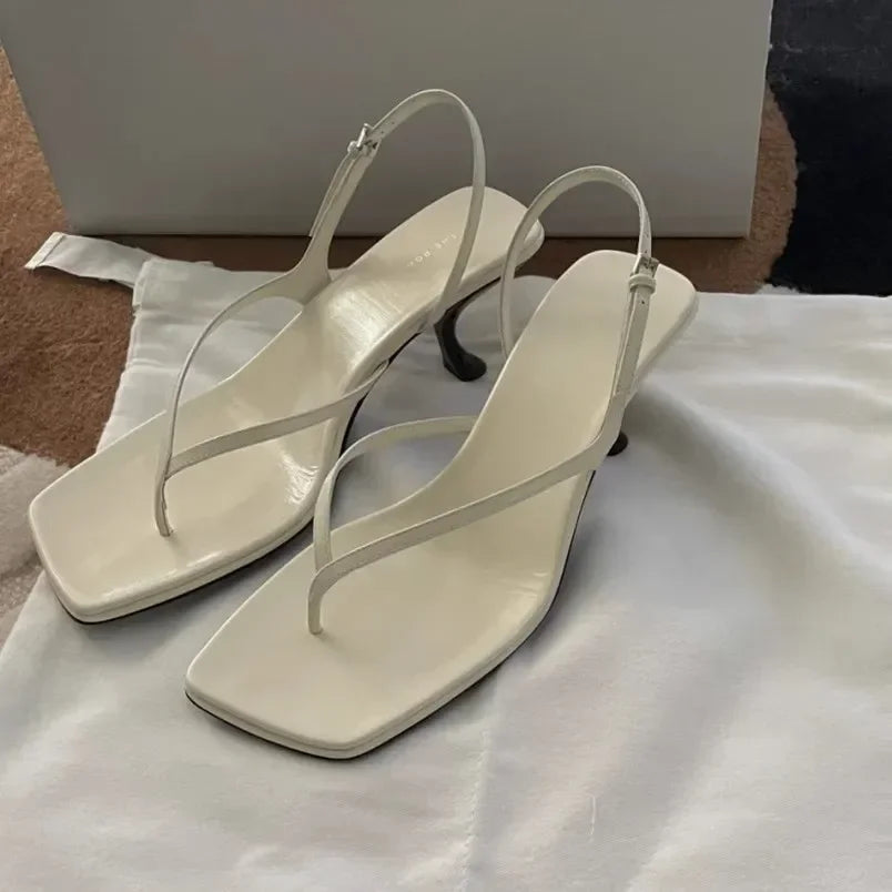 Retro Square Toe Clip Toe Sandals Kitten Heel Back Strap Brown Solid Concise French Style Sexy Fashion Women Shoes Summer Casual