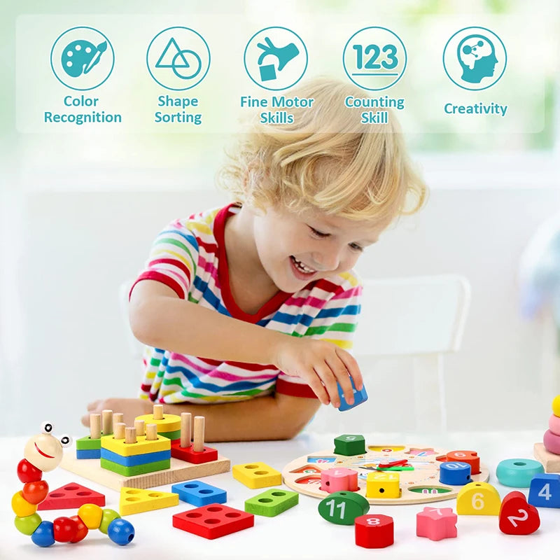Montessori Baby Toys Kids 3D Wooden Puzzles Early Learning Baby Games Toys Educational Wooden Toys For Children Birthday Gifts