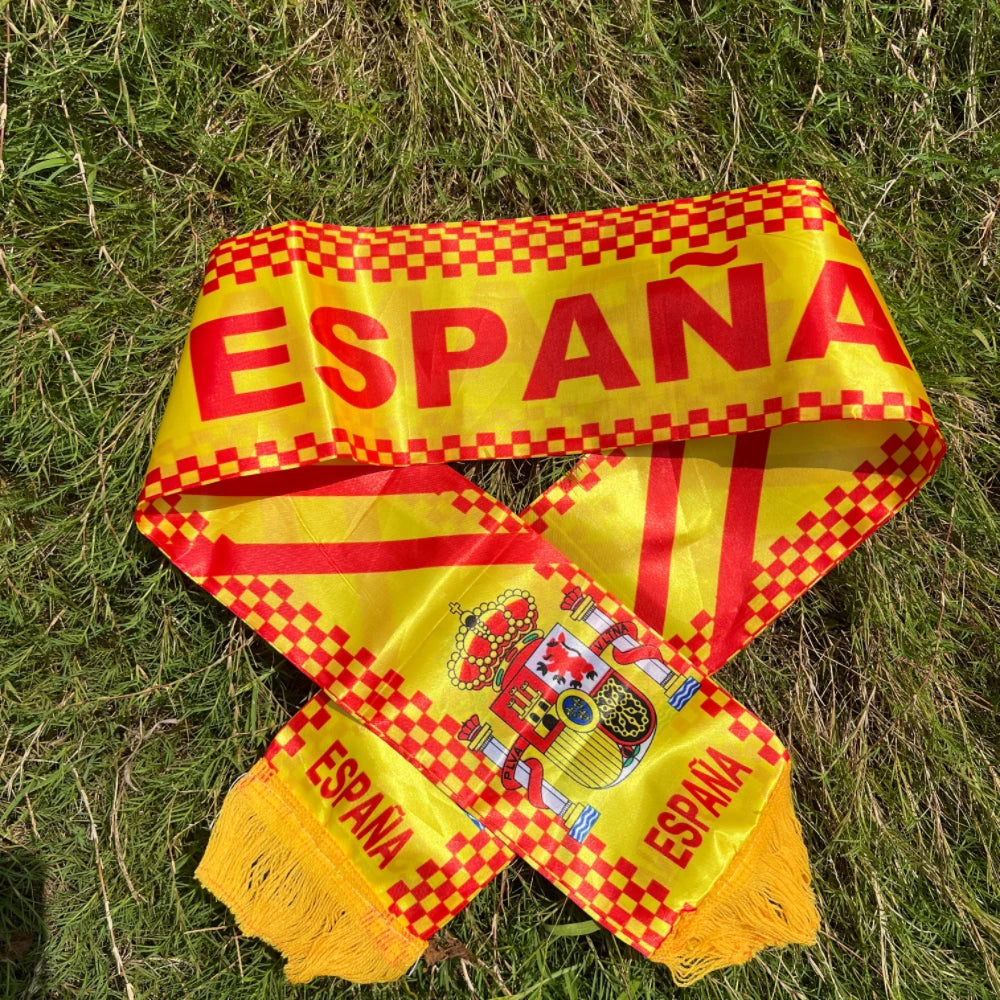 Spain scarf 14x130cm Double Side Printing Satin Football Soccer Fans Spain Scarf flags banner for sport decoration