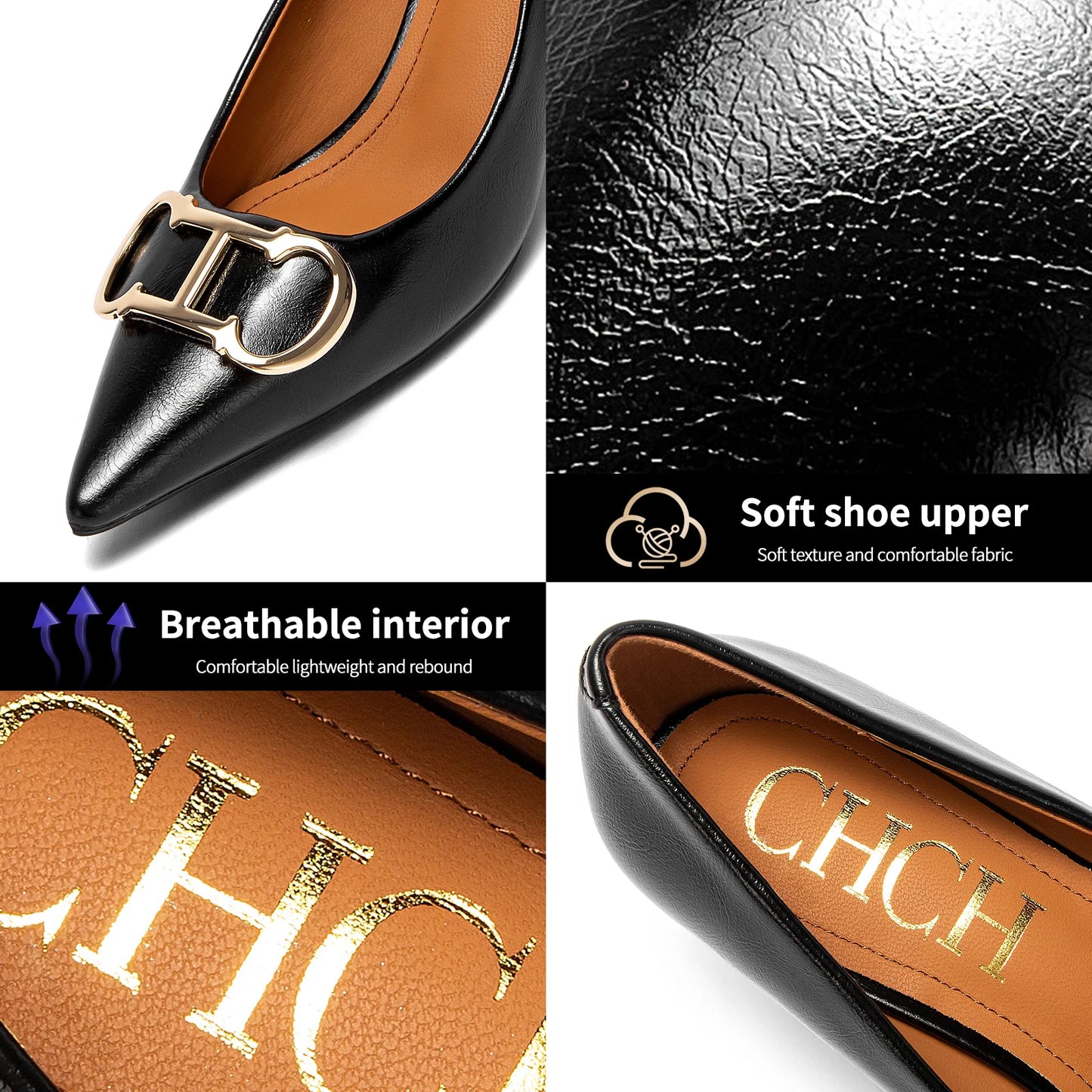 4cm Black PU Slingback Pumps For Women Pointed Toe Platform