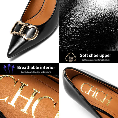 4cm Black PU Slingback Pumps For Women Pointed Toe Platform