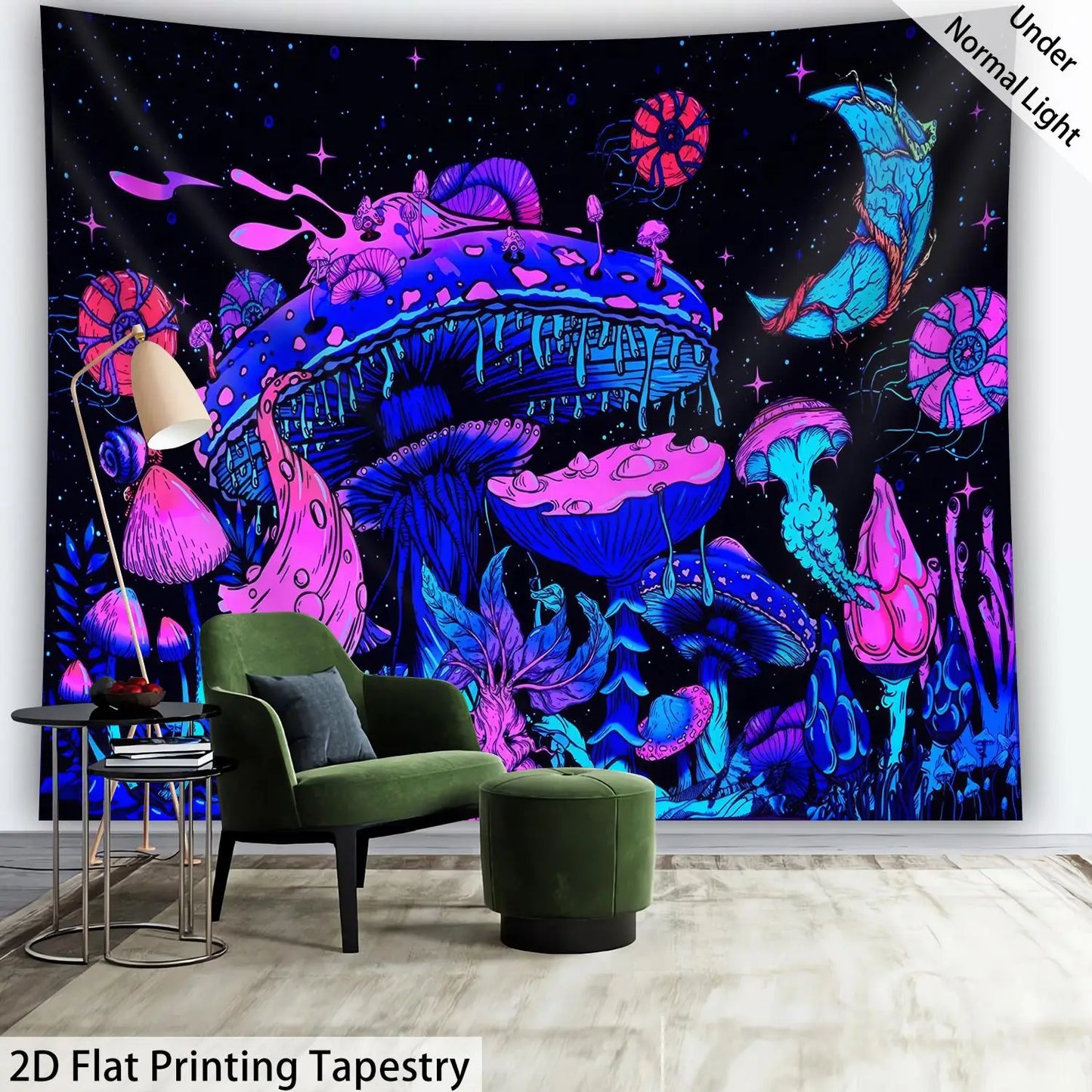 Glow-in-the-Dark Mushroom Wall Tapestry – Home & Room Decor