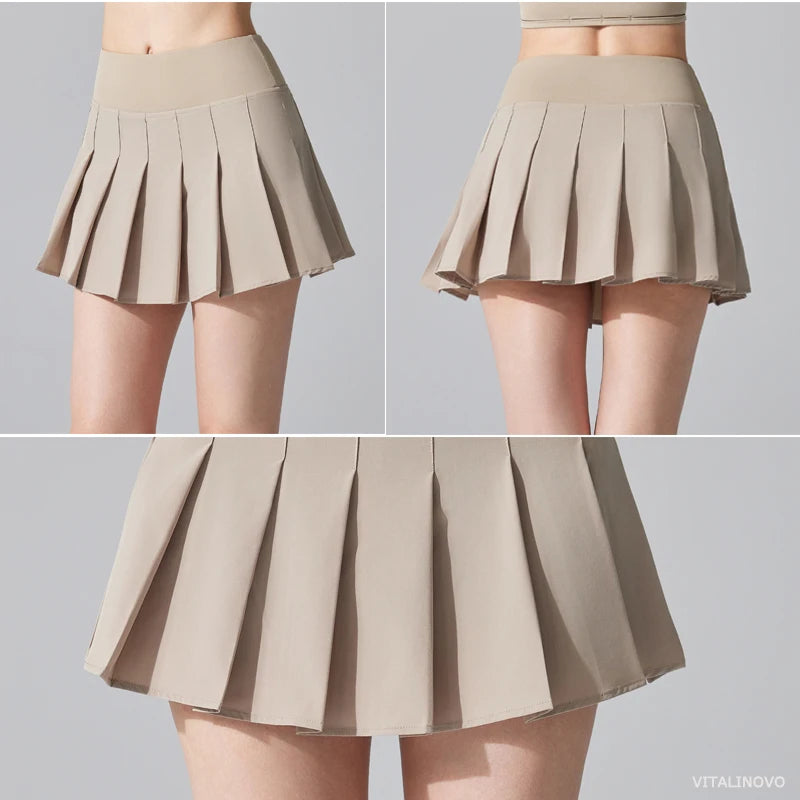 VITALINOVO Womens Girl High Waisted Pleated Tennis Skirt School A-Line Skater Skirts with Lining Shorts Golf Athletic Skort