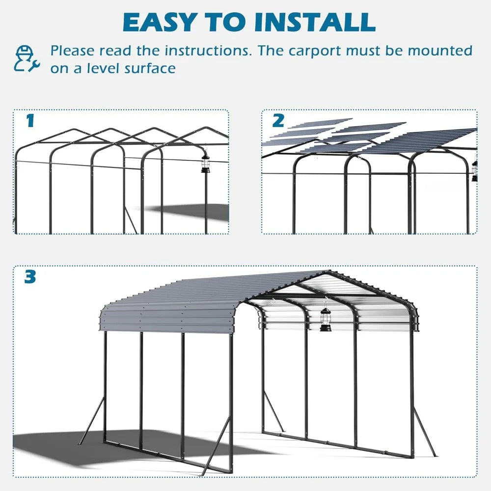10x15 Carport Heavy Duty, Metal Carport with Galvanized Steel Roof, Metal Car Garage Multi-Use Shelter Outdoor Portable for Car,