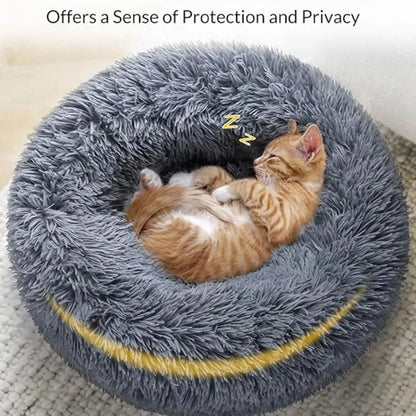Round Plush Pet Bed For Dogs And Cats 40-90 Cm Diameter Fleece And Long Plush