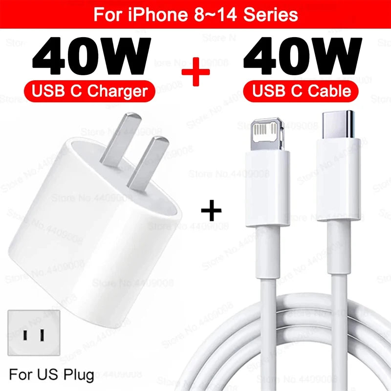 40W USB-C Fast Charger PD For iPhone Models 7 To 16