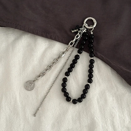 Pearl Beaded Keychain With Peach Heart Bead And Zinc Alloy Chain