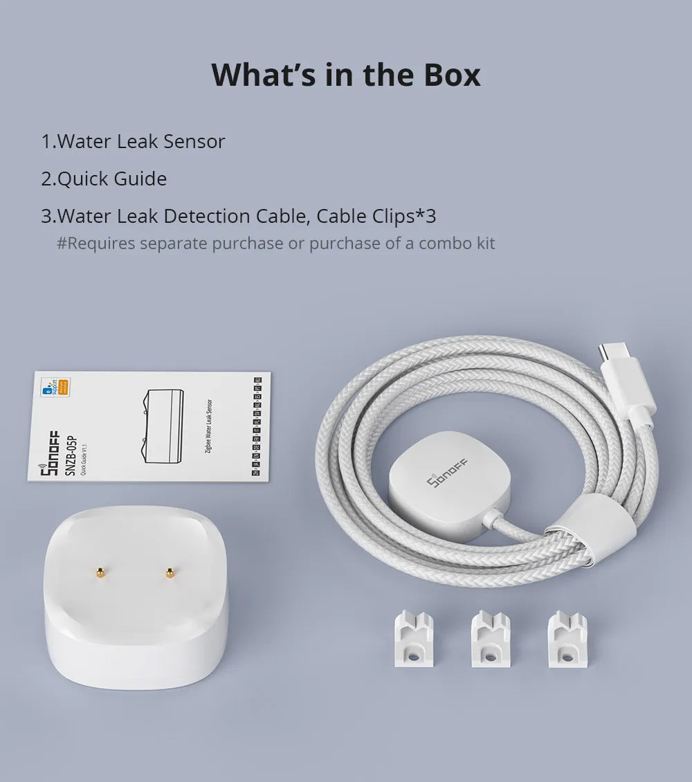 SONOFF SNZB-05P Zigbee 3.0 Water Leak Sensor Leaking and Dripping Detection Real-time Alerts Support Home Assistant Google Alexa