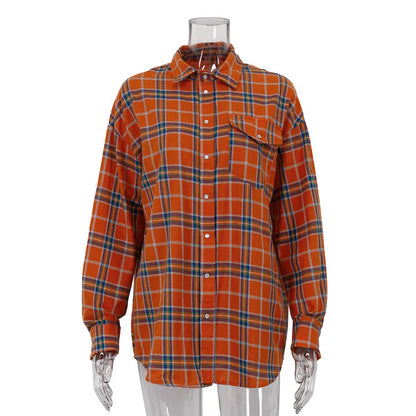 Oversized Plaid Shirt For Women Long Sleeve Button-Down Korean Style