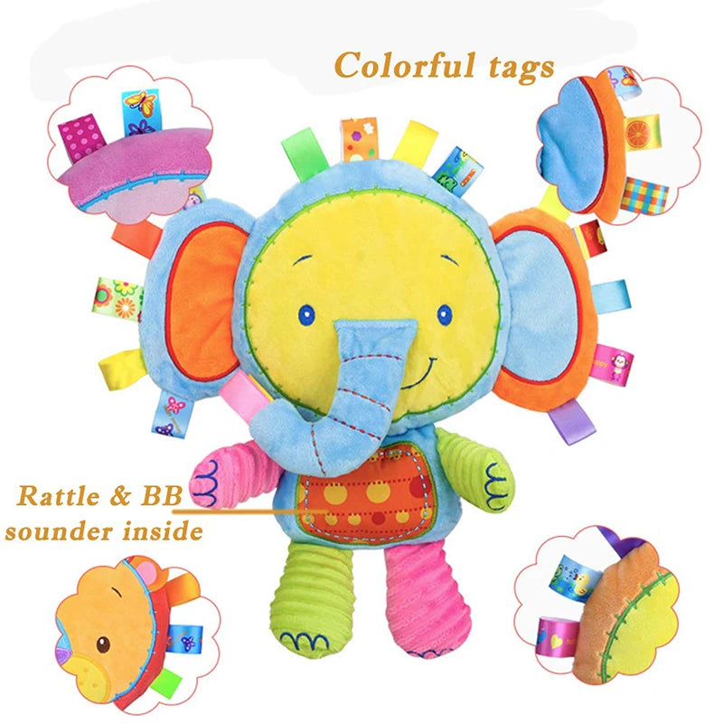 Elephant Plush Lovey With Bell And Rattle 33x20cm Soft Baby Toy