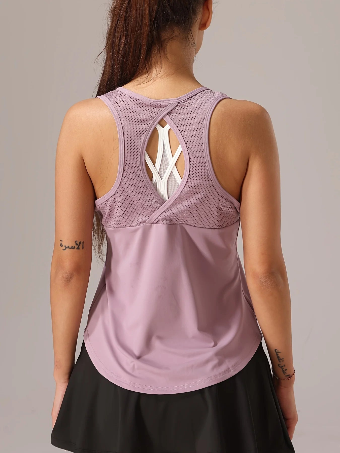 Women's Sleeveless Athletic Tank Top - Mesh Back & Crisscross Design