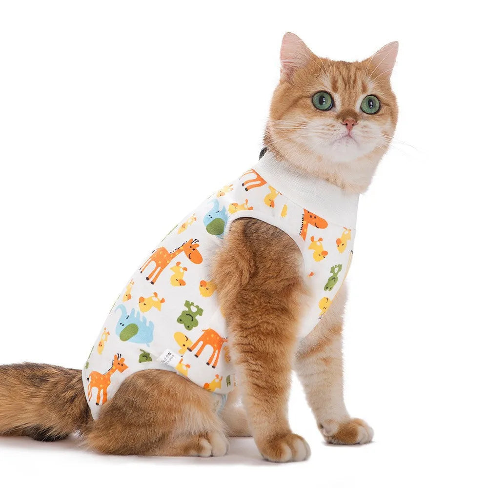 Animal Print Pet Recovery Vest - Cotton Anti-Lick Suit for Cat & Puppy Sterilization/Weaning