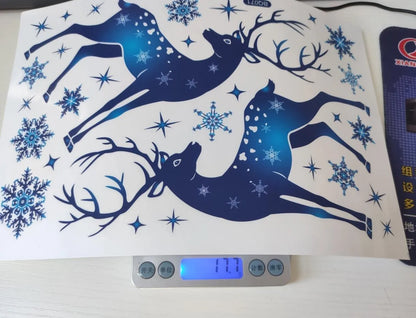 Holiday Window Clings – Blue Snowflake & Elk Christmas Static Stickers for Festive Wall & Glass Decor