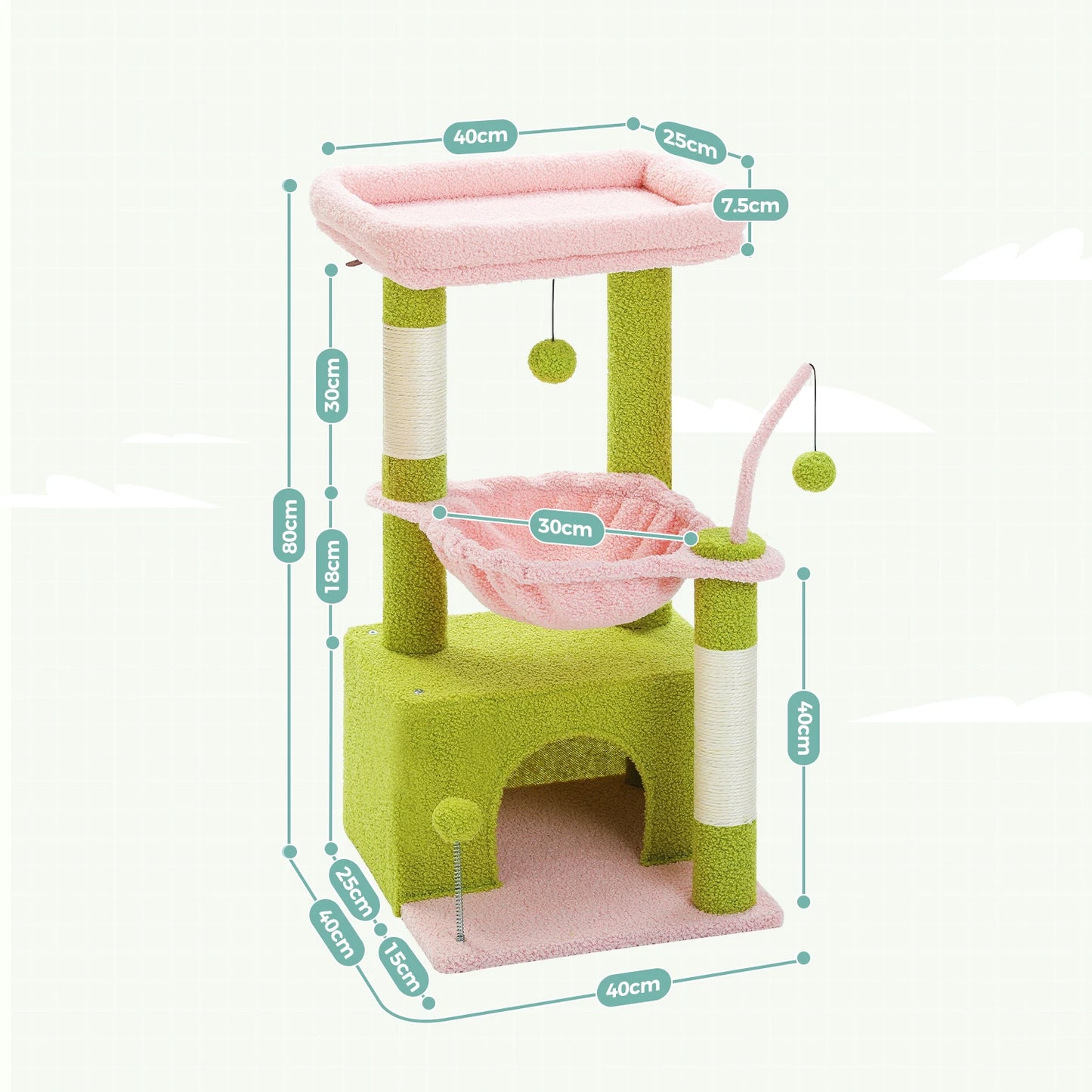 Small Cat Tree with Cozy Condo Hammock Top Perch Cat Scratching Post for Indoor Multi-Level Cat Tower Cat Scratcher Kitten Toys