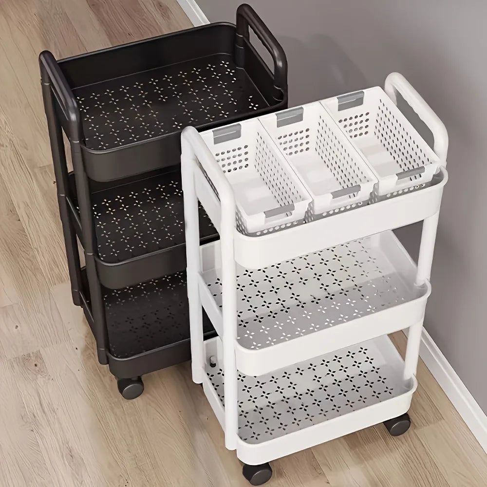 Multi-layer detachable cart storage rack! Creative kitchen shelving unit for living room mobile display cabinet