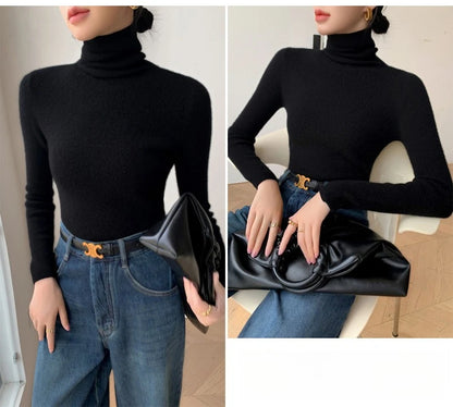 Women's Turtleneck Knit Pullover Sweater, Slim Fit, Long Sleeve, Solid