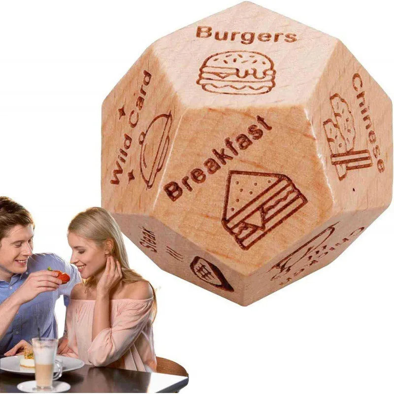 Wooden Dice for Couples, Food Decision Dice Game Gift Idea