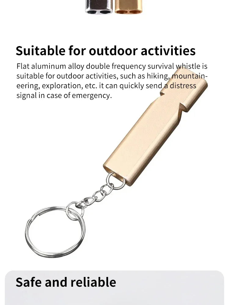 Flat Aluminum Alloy Dual Frequency Survival Whistle Double Tube Outdoor Survival Survival Whistle Equipment Equipped EDC Tool