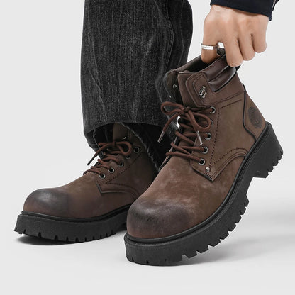 Men's Snow Boots Ankle-Height Leather Lace-Up Thick-Sole Size 39-46