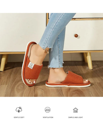 Men's Linen Slippers Indoor Open Toe Breathable EVA Insole