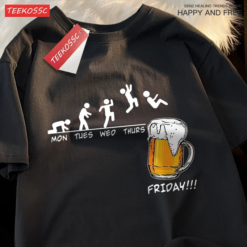 Friday Got Beer Freedom Fun Men Women Tshirt Harajuku Loose T Shirts Oversized Summer Short Sleeve Cotton Crewneck Casual Tshirt
