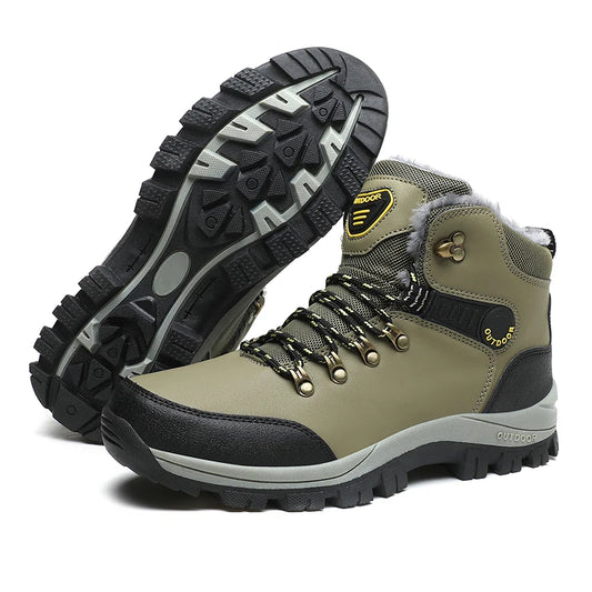 Men's Winter Boots Fur Lined Waterproof Leather High Top Ankle Boots Plus Size