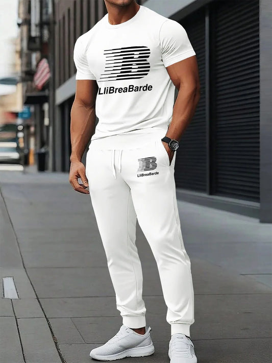 2025 Summer New Street Sports Lightweight, Comfortable, Soft, casual and fashionable 3D letter printed breathable men's set