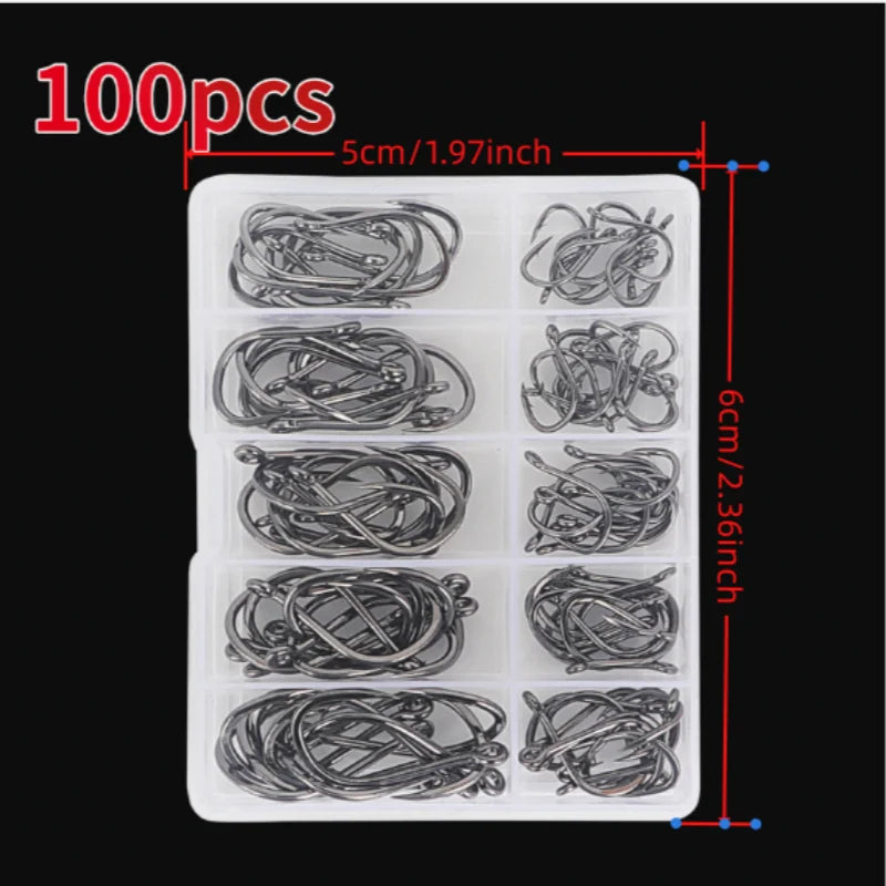 100Pcs/box #3~#12 High Carbon Steel Hooks, Sport Circle Silver Fishing Hooks