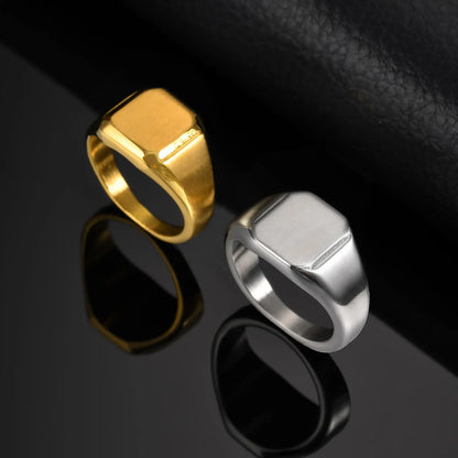 Gold-Plated Stainless Steel Signet Ring Unisex Chunky