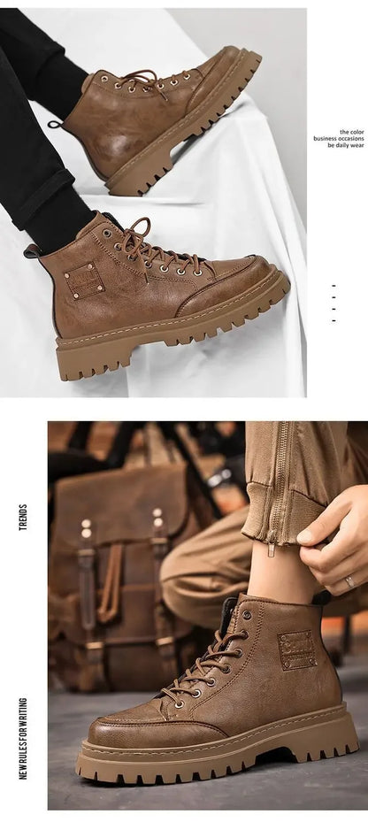 Men's Waterproof Leather Mid-Top Boots for Outdoor Hiking