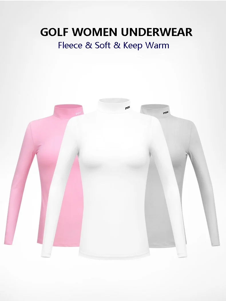 PGM Women Golf Shirt Ladies Fleece Long Sleeve Underwear Girl Keep Warm Slim Bottoming Tops Soft Stand Collar Golf Sportwear