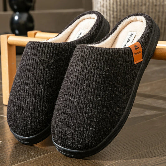 Memory Foam Slippers For Men Platform Suede TPR Sole Indoor Knitted
