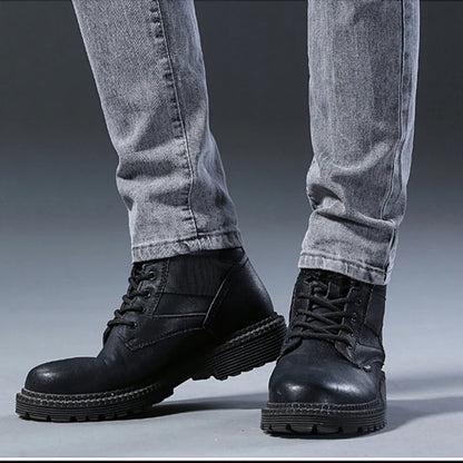 Men's Slim Fit Jeans Gray Elastic Mid-Waist Denim Straight Leg