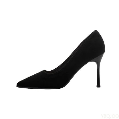 Womens Suede Pointed-Toe Pumps, Black, 8 cm Heel, Slip-On