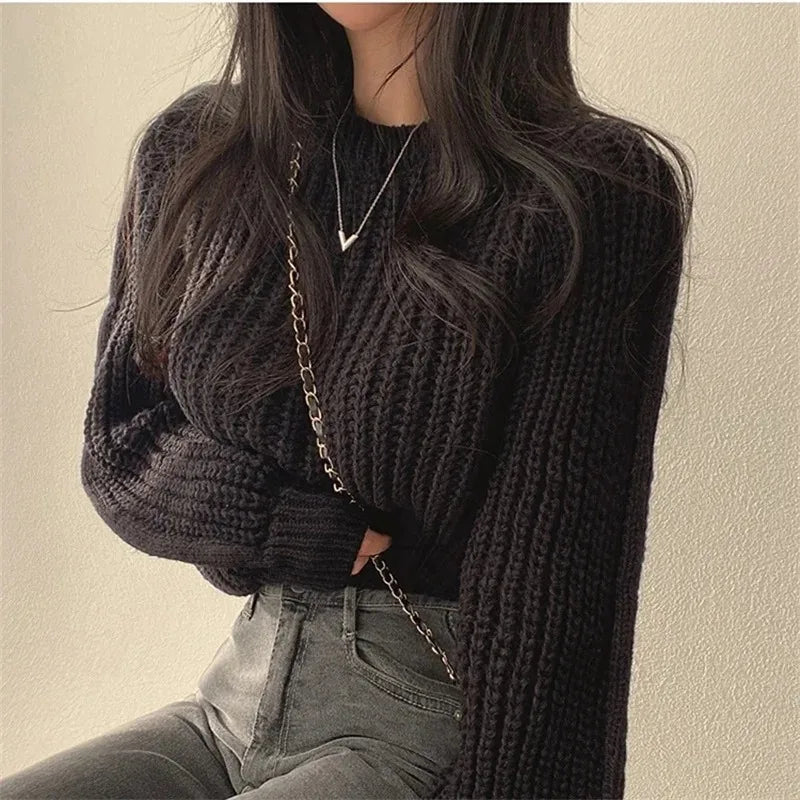 Korean version age reduction bubble sleeve soft waxy sweater female autumn winter fashion royal sister wind loose jumper