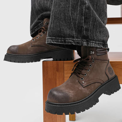 Men's Snow Boots Ankle-Height Leather Lace-Up Thick-Sole Size 39-46