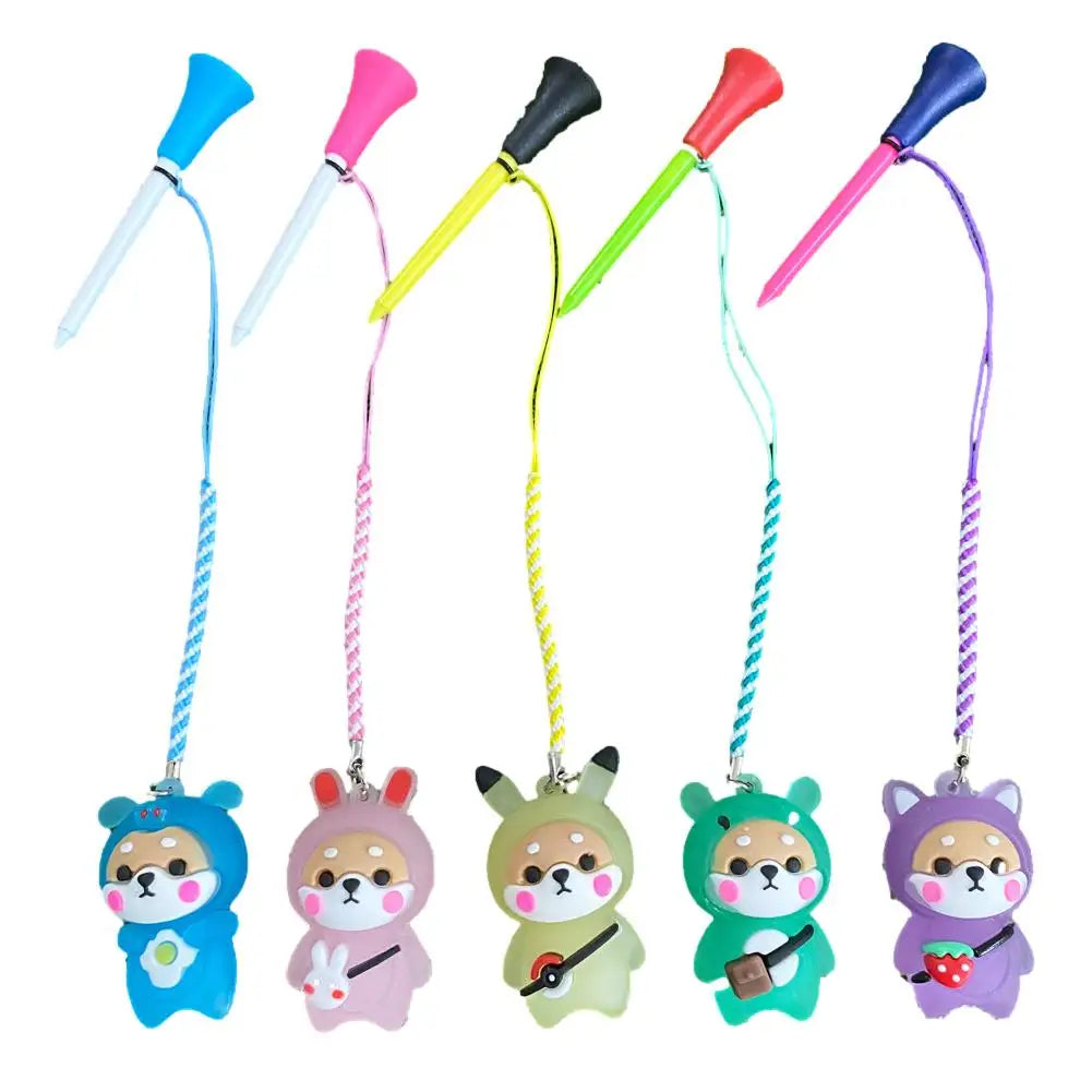 1Pcs Golf Rubber Tees With Flashing Light Cartoon Cute Prevent Loss Golf Ball Holder With Braided Rope Outdoor Golf Accessory