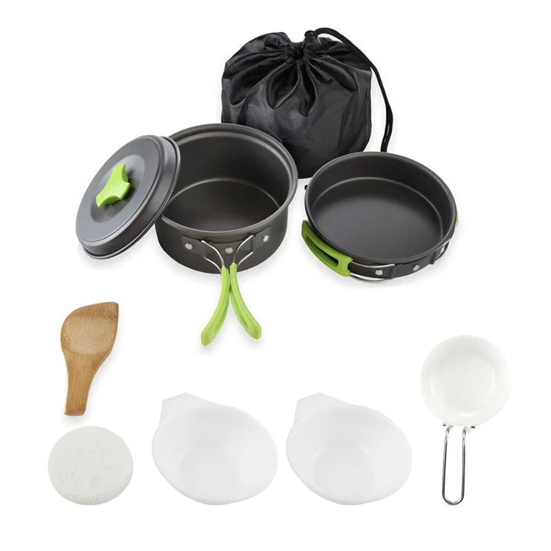 Camping Cookware Set Aluminium Alloy Portable Foldable With Plastic Handles