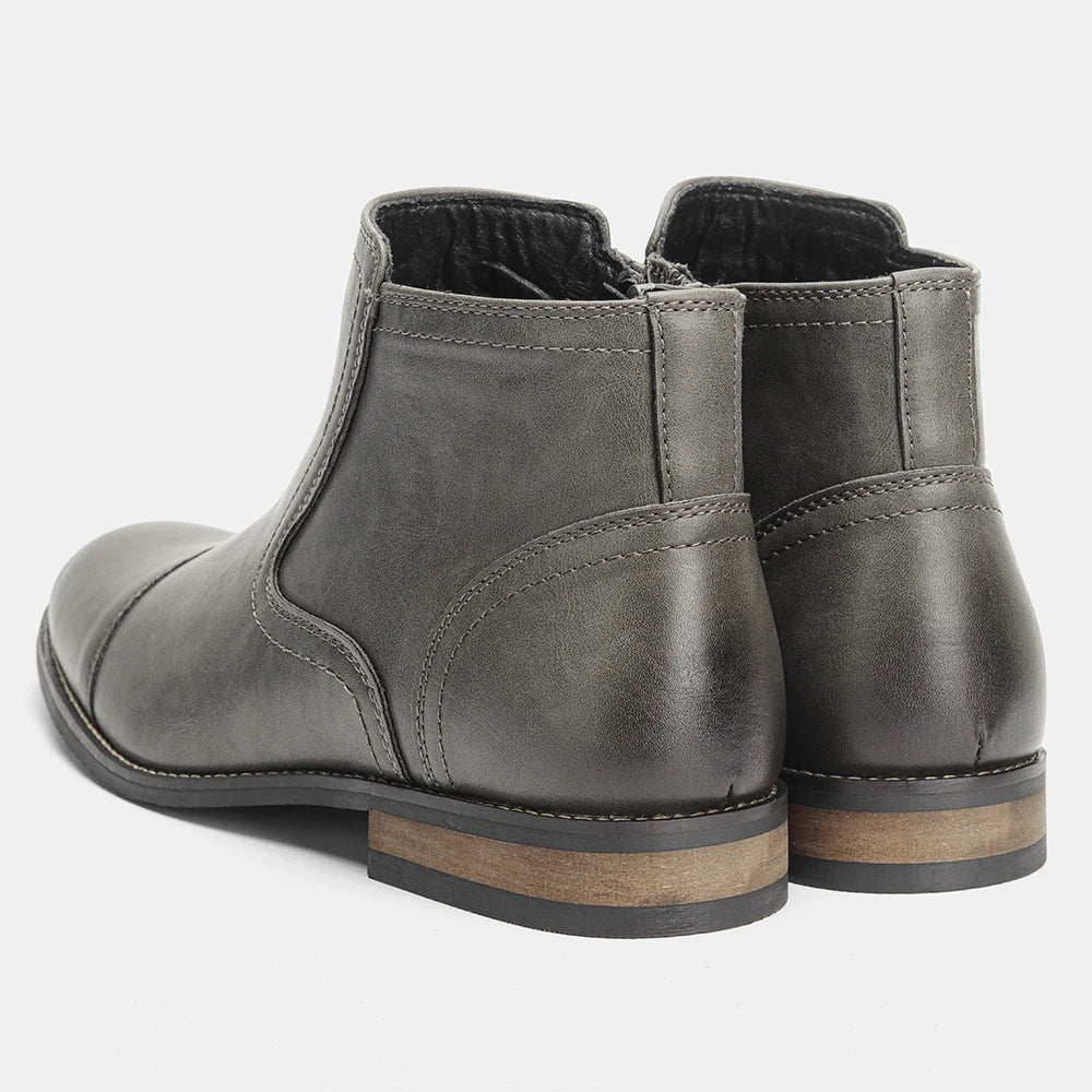 Men's Leather Ankle Boots, Comfortable Fit, Zip Closure, Low Heel